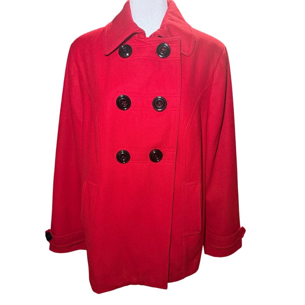 Style & Co Red Double Breasted Wool Blend Pea Coat Jacket, Plus Size 18W